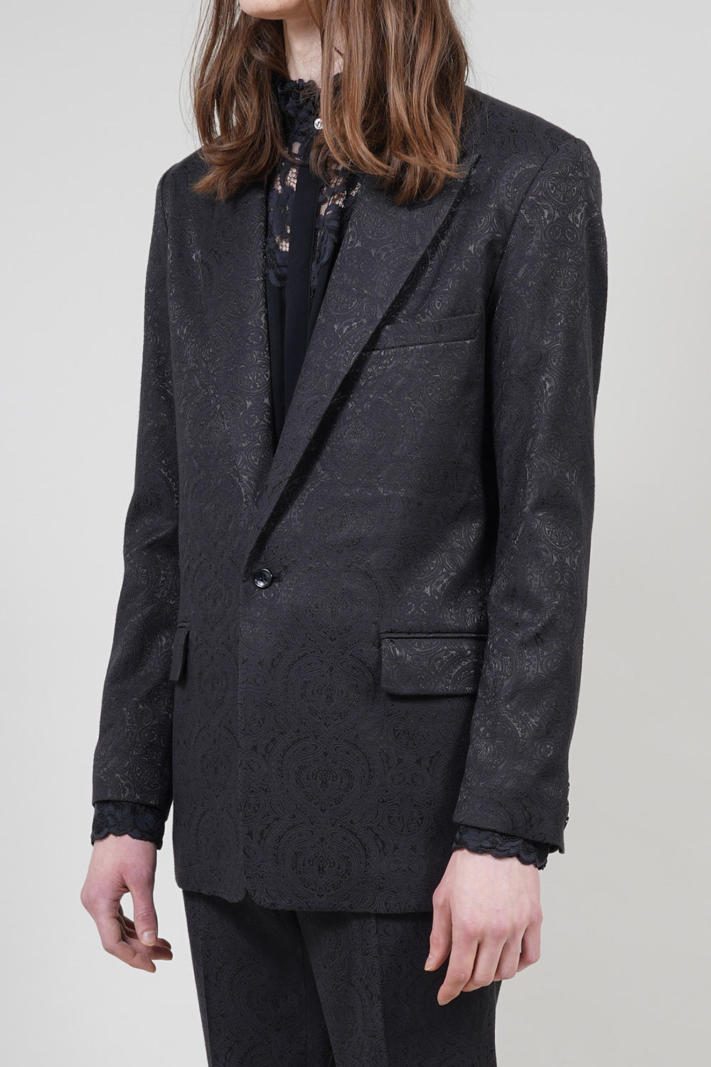 Shiny Owner Jaggard Peaked Lapel 1B Jacket Black