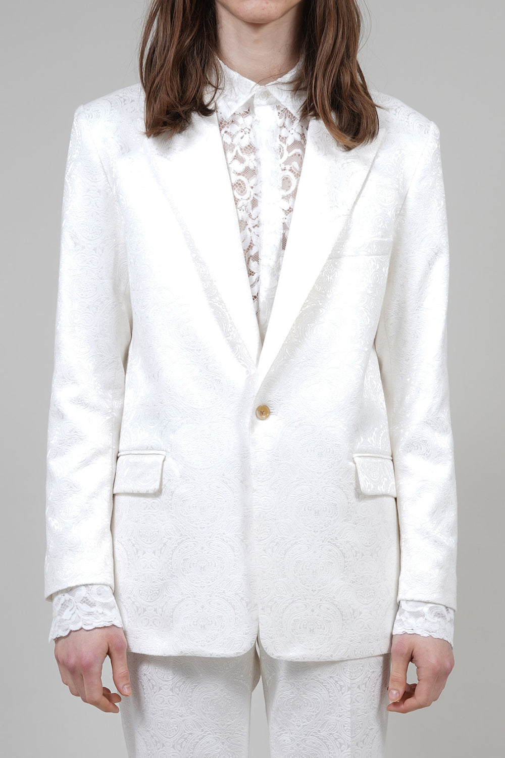 Shiny Owner Jaggard Peaked Lapel 1B Jacket Cream