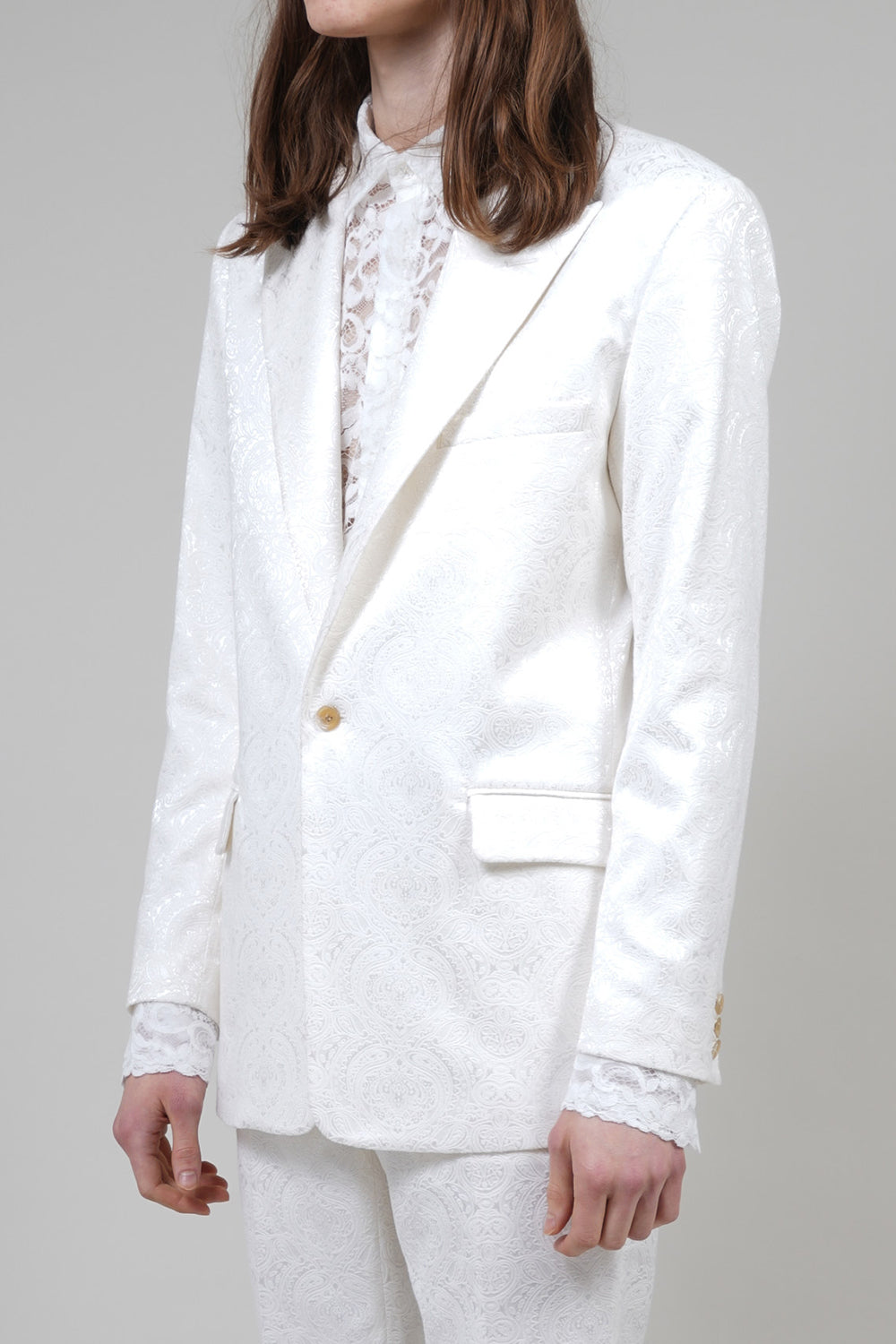 Shiny Owner Jaggard Peaked Lapel 1B Jacket Cream