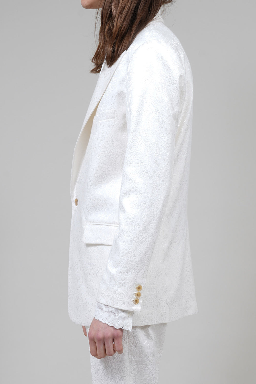 Shiny Owner Jaggard Peaked Lapel 1B Jacket Cream