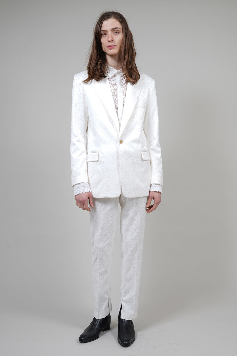 Shiny Owner Jaggard Peaked Lapel 1B Jacket Cream