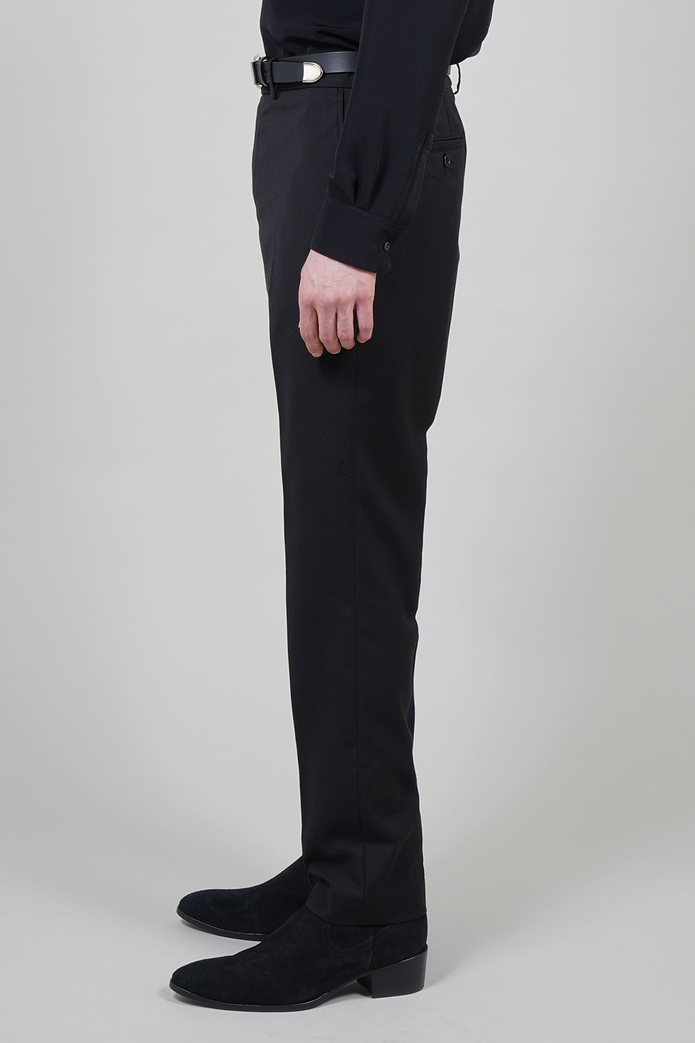 T/R Stretch Twill Fastener Slit Trousers Black