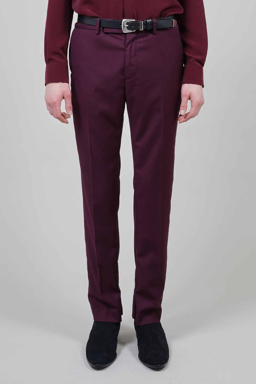 T/R Stretch Twill Fastener Slit Trousers Bordeaux