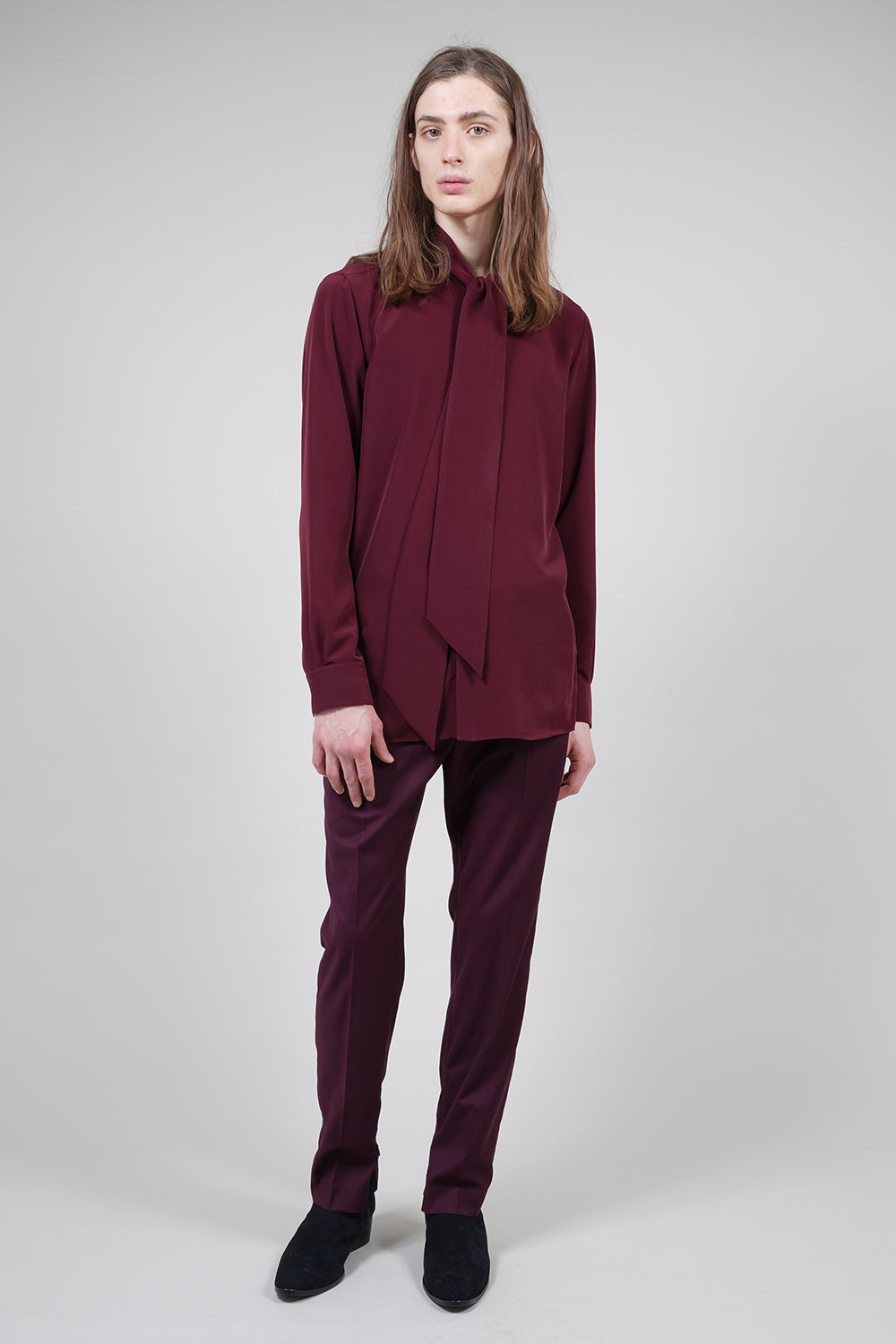 T/R Stretch Twill Fastener Slit Trousers Bordeaux