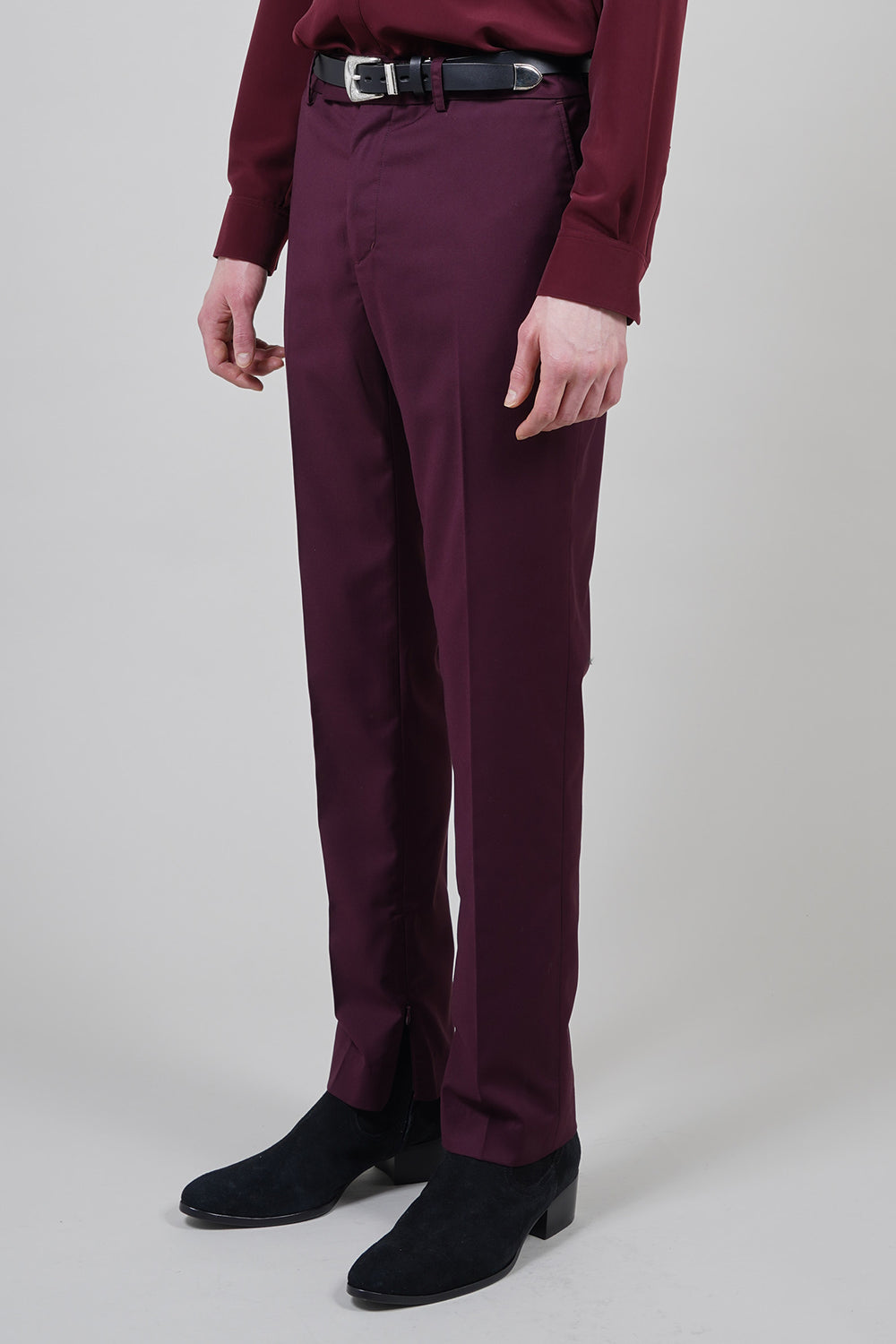 T/R Stretch Twill Fastener Slit Trousers Bordeaux