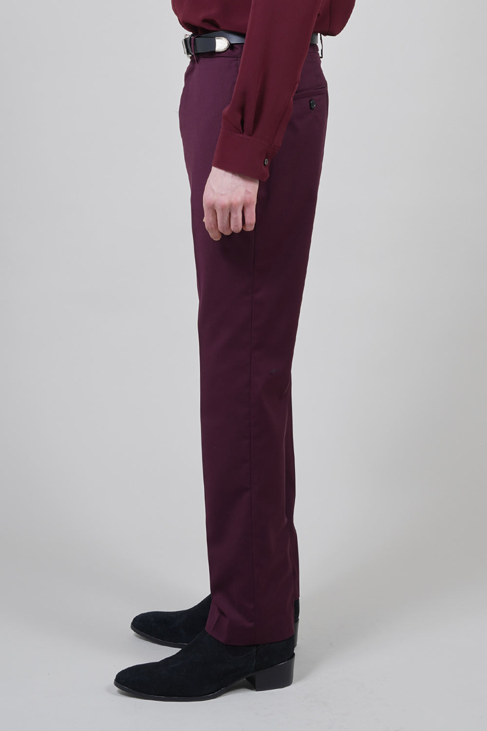 T/R Stretch Twill Fastener Slit Trousers Bordeaux