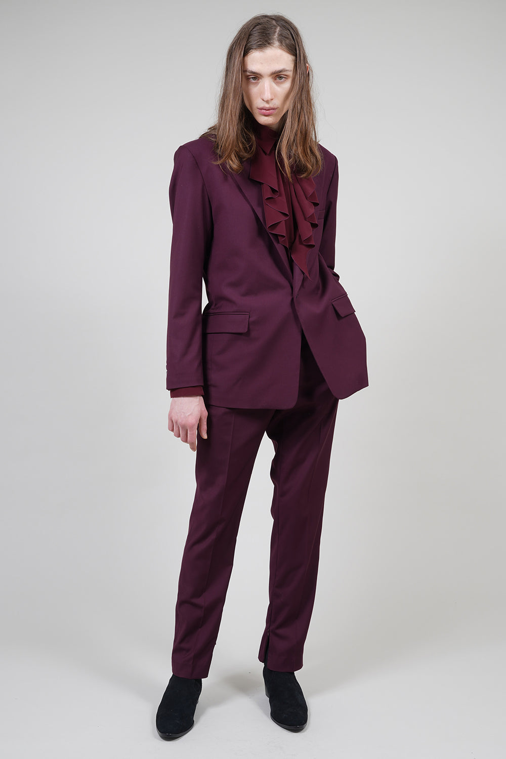 T/R Stretch Twill Fastener Slit Trousers Bordeaux