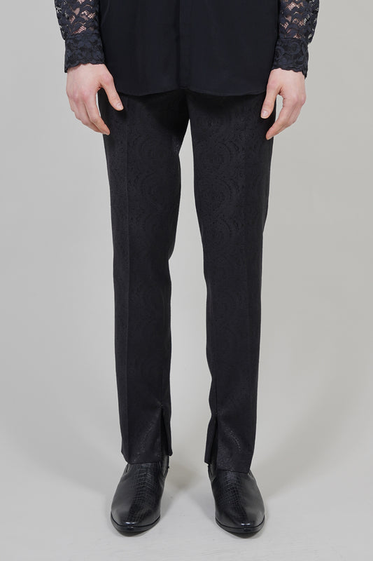 Shiny Owner Jaggard  Fastener Slit Pants Black