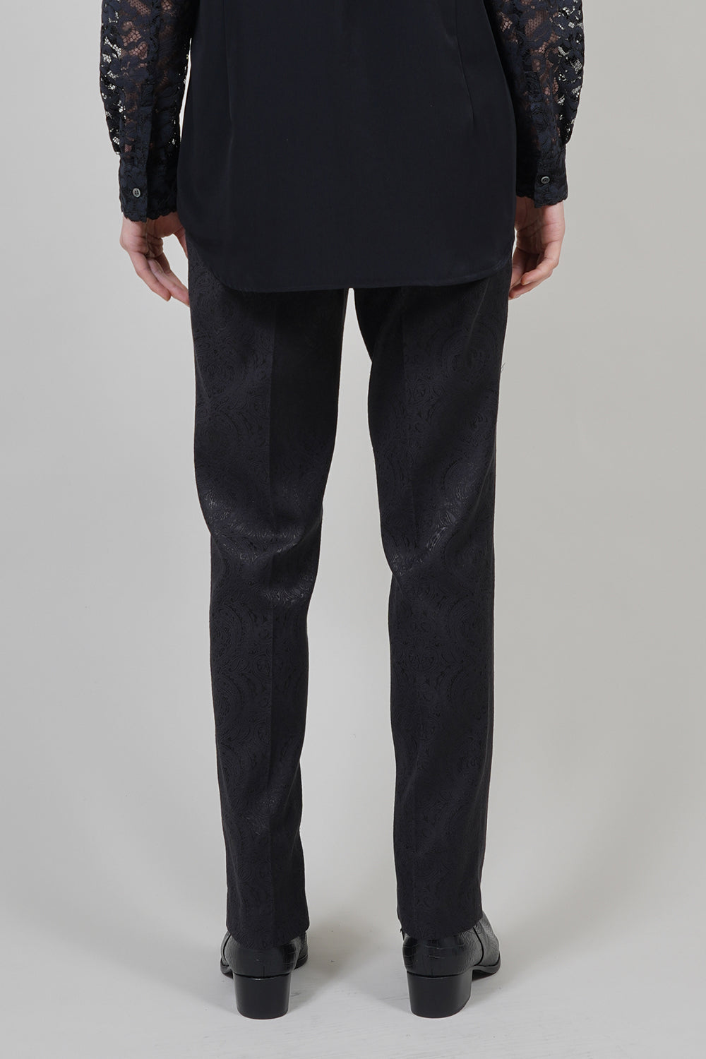 Shiny Owner Jaggard  Fastener Slit Pants Black