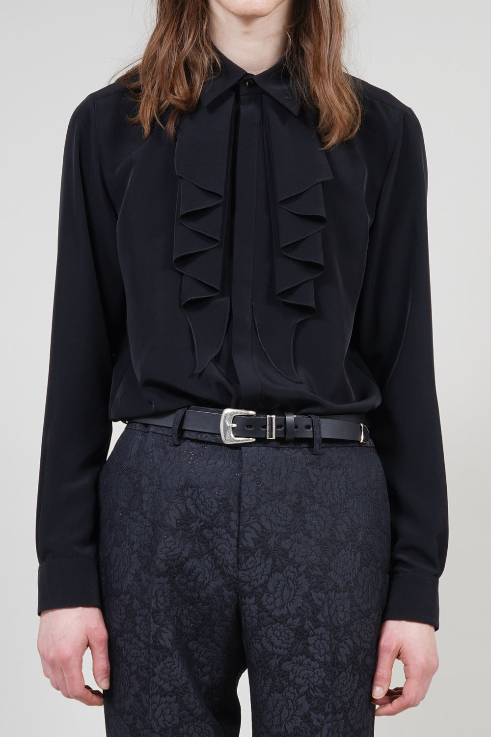 Drape Faille Ruffle Shirt Black