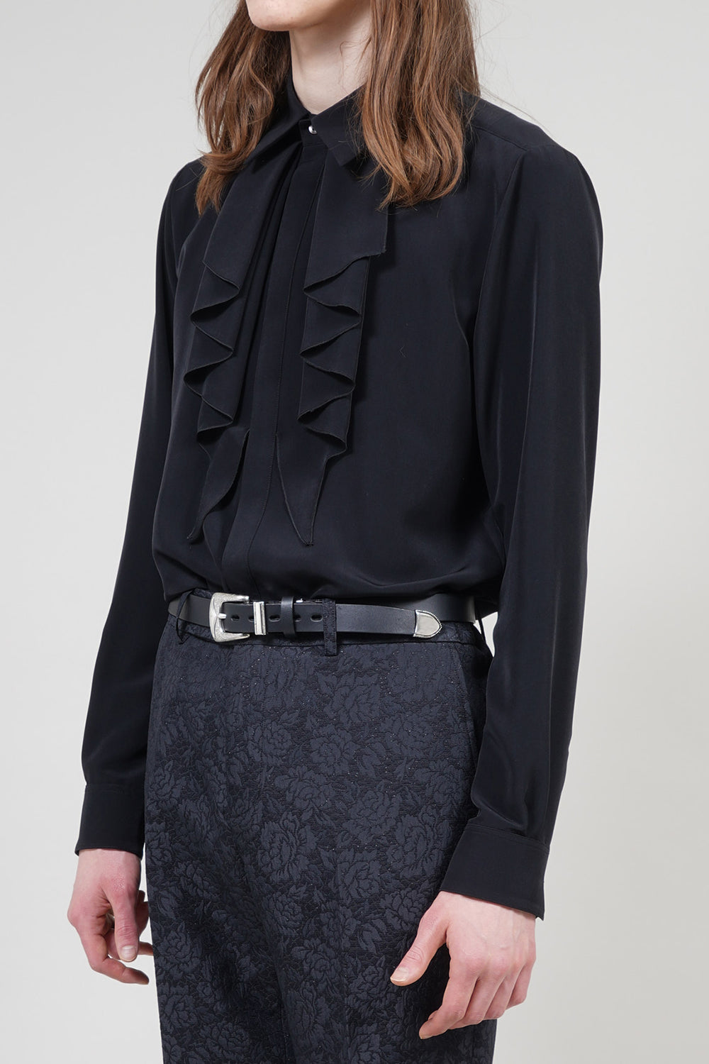 Drape Faille Ruffle Shirt Black