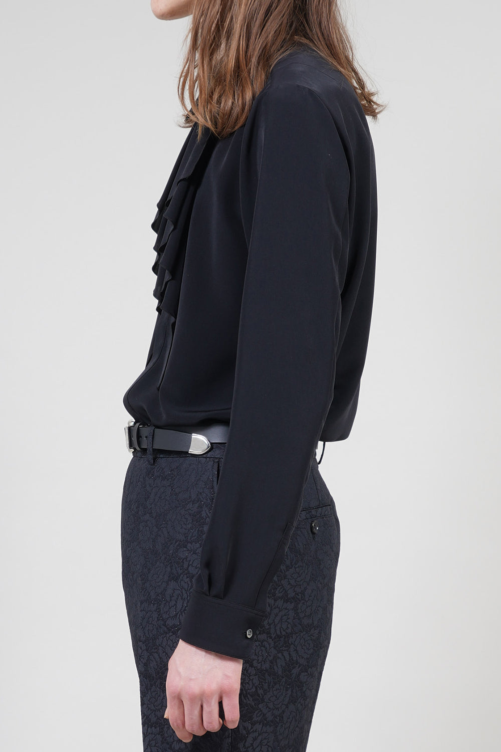 Drape Faille Ruffle Shirt Black