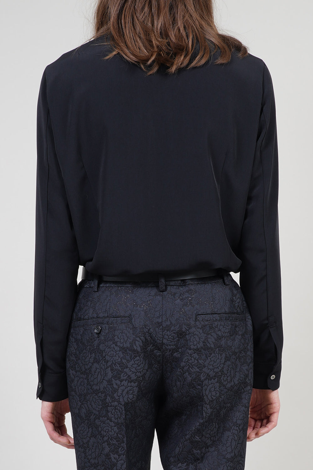 Drape Faille Ruffle Shirt Black