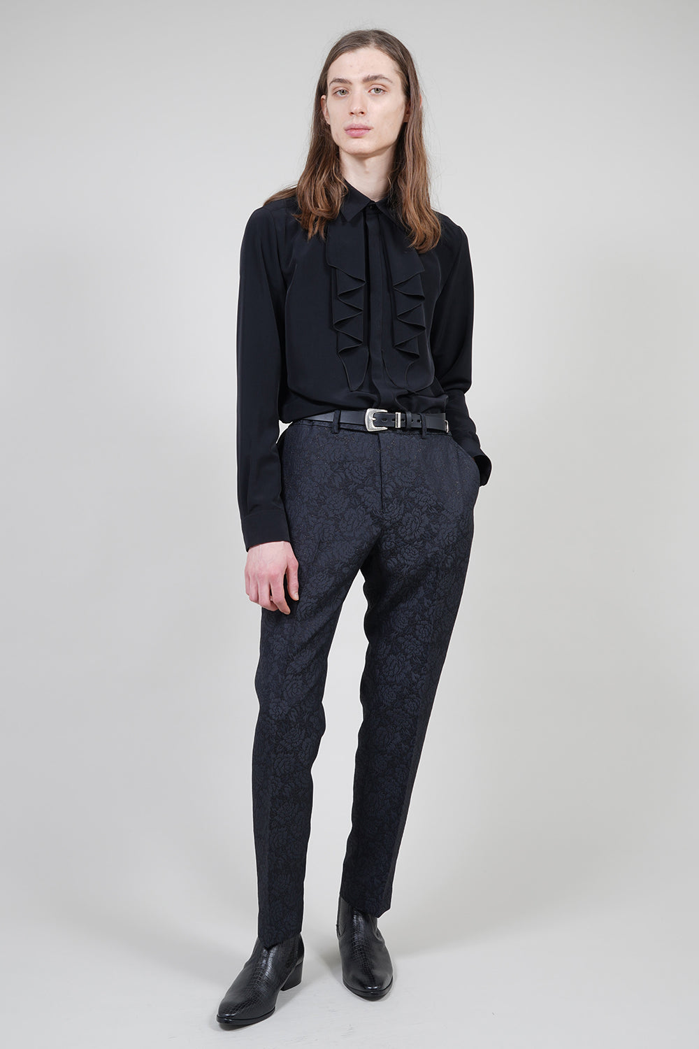 Drape Faille Ruffle Shirt Black