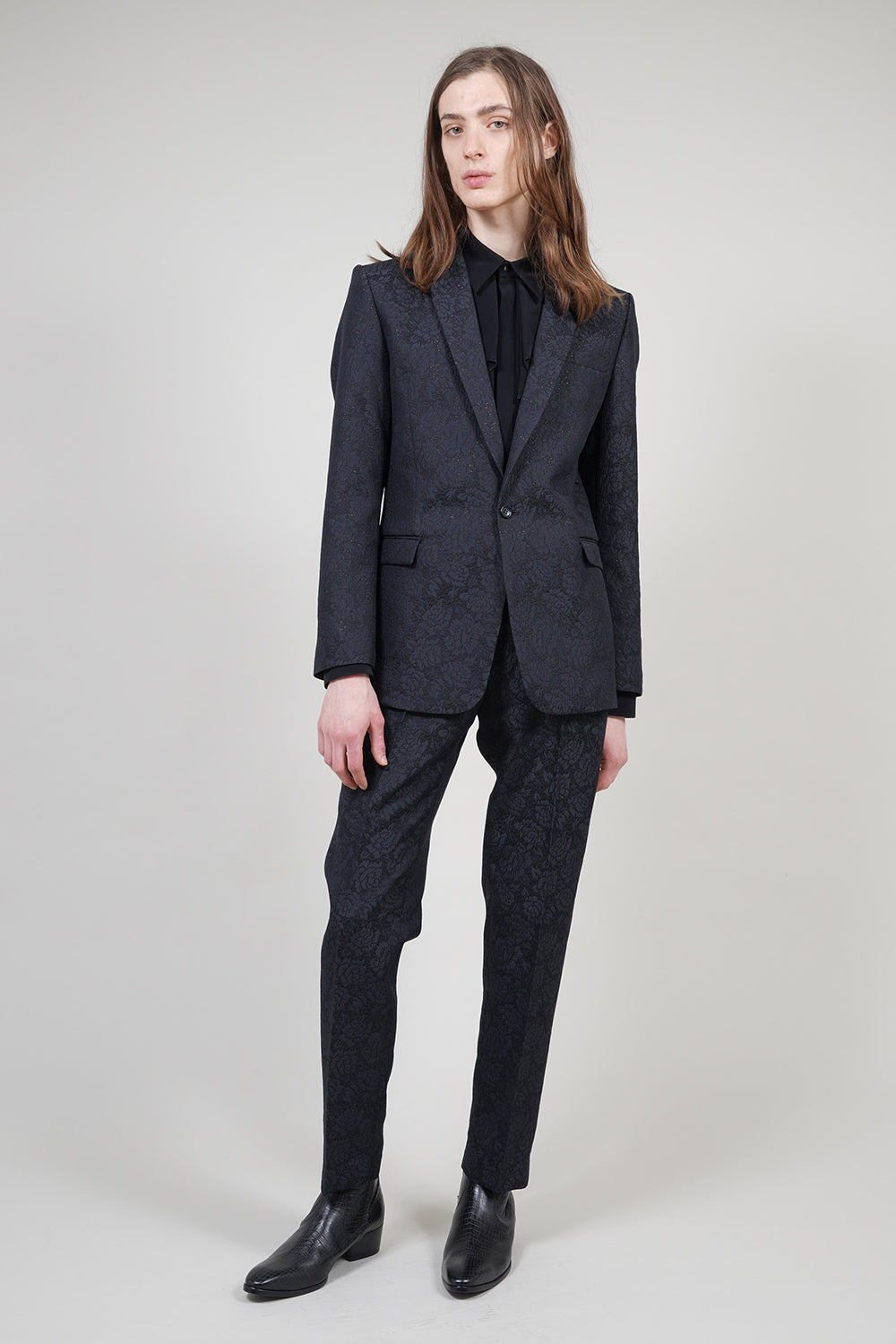 Drape Faille Ruffle Shirt Black