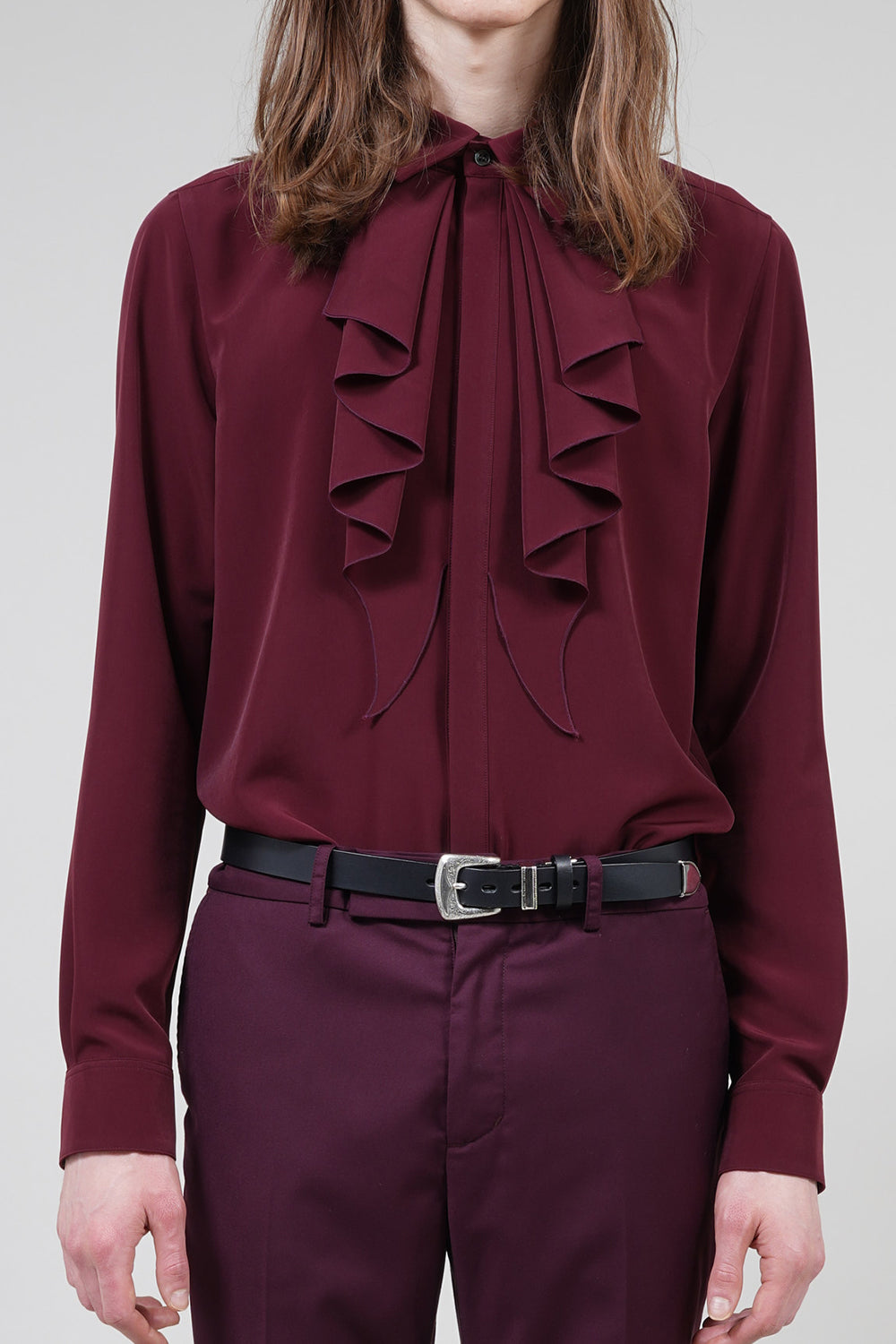 Drape Faille Ruffle Shirt Bordeaux