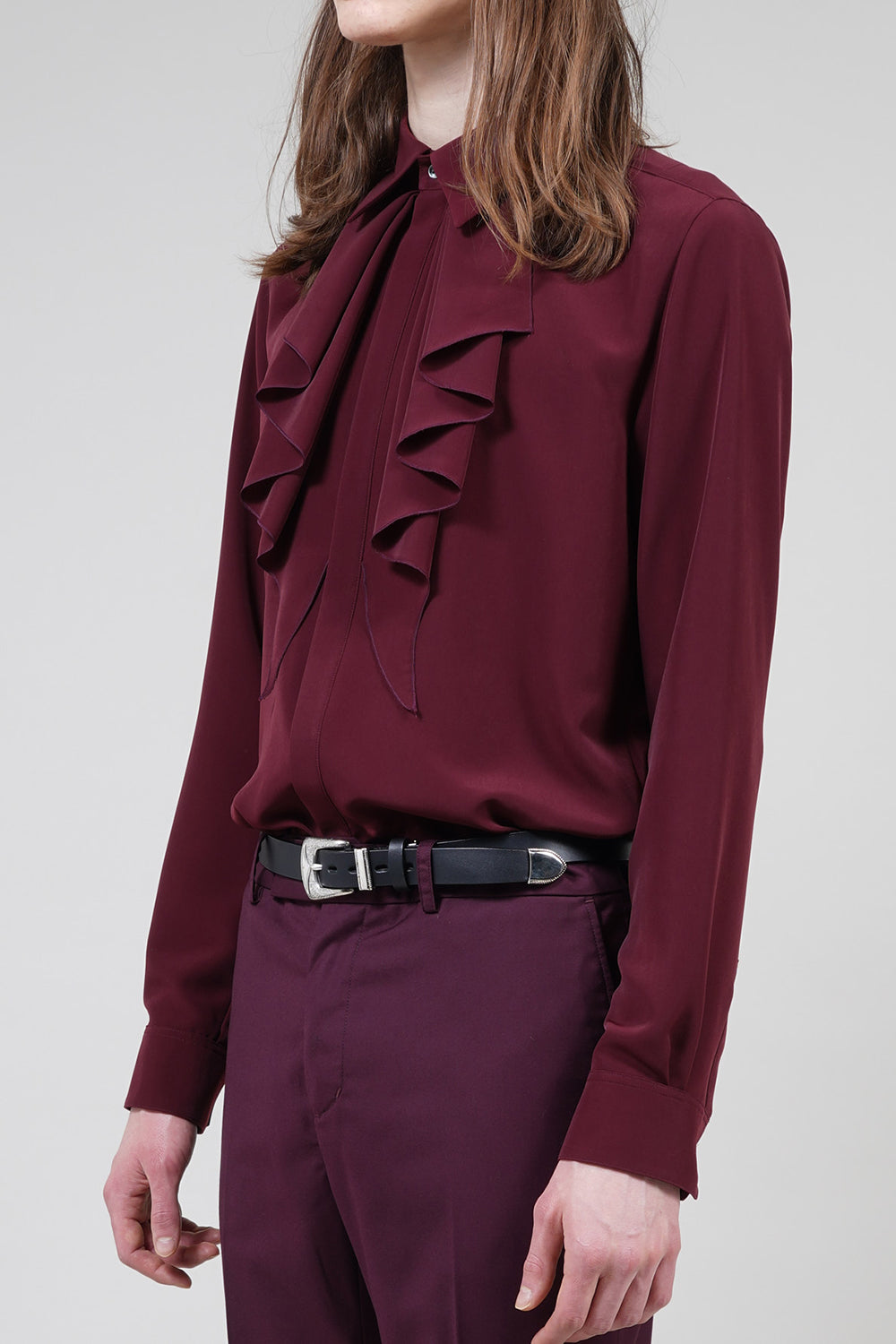 Drape Faille Ruffle Shirt Bordeaux