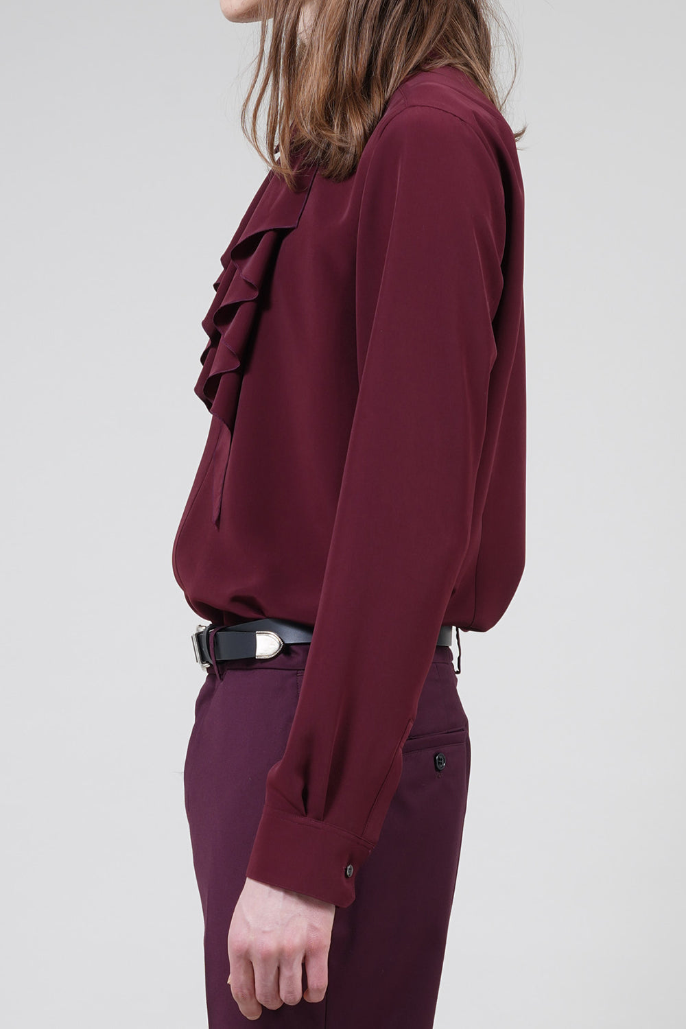 Drape Faille Ruffle Shirt Bordeaux