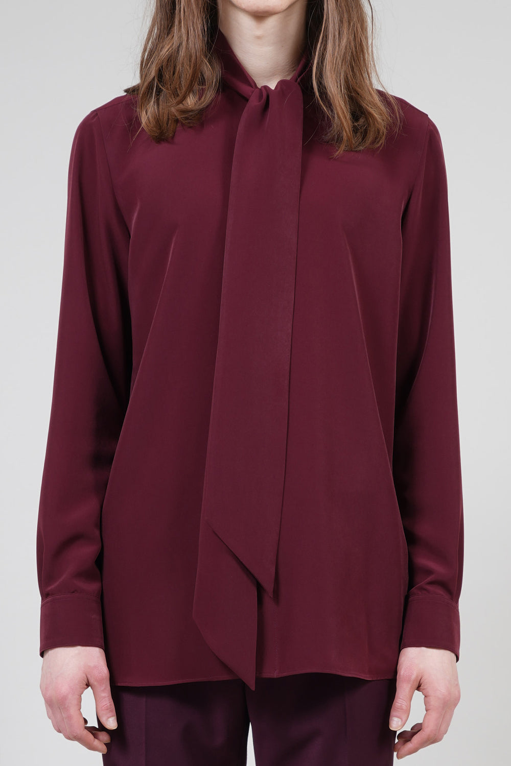 Drape Faille Bow Collar Shirt Bordeaux
