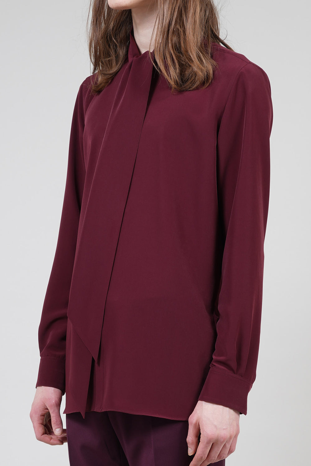 Drape Faille Bow Collar Shirt Bordeaux
