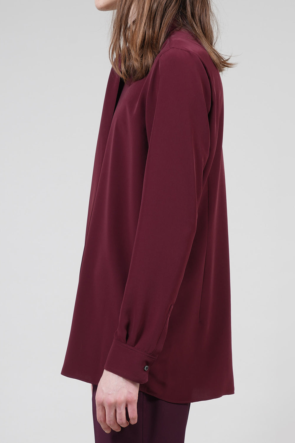 Drape Faille Bow Collar Shirt Bordeaux