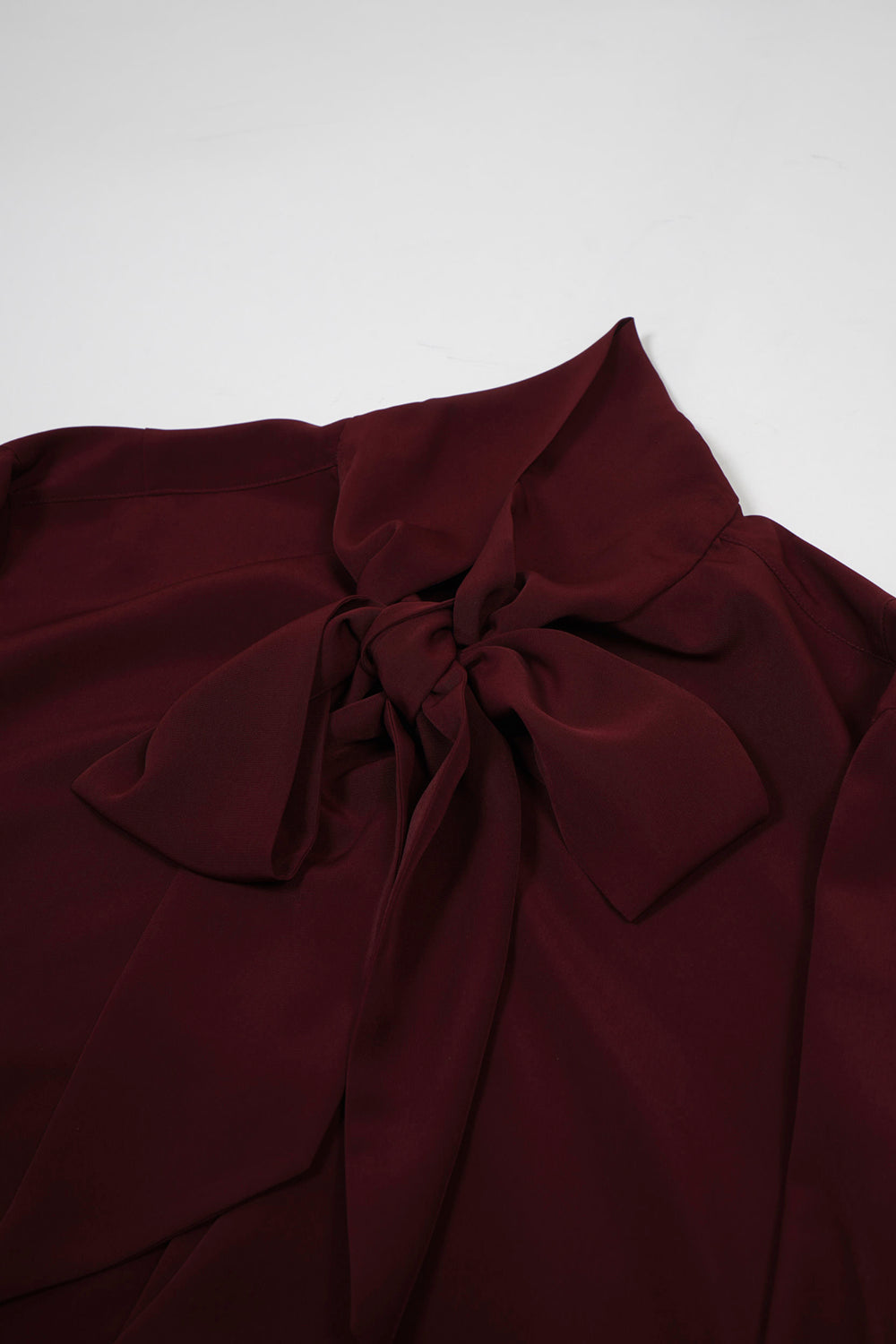 Drape Faille Bow Collar Shirt Bordeaux