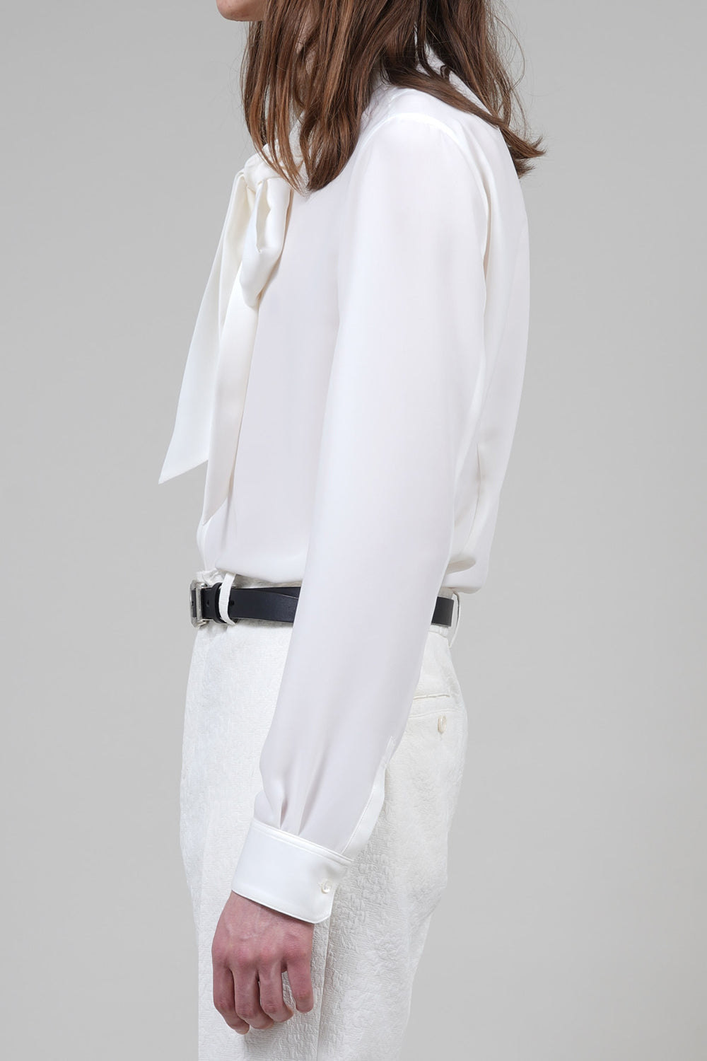 Drape Faille Bow Collar Shirt Off White