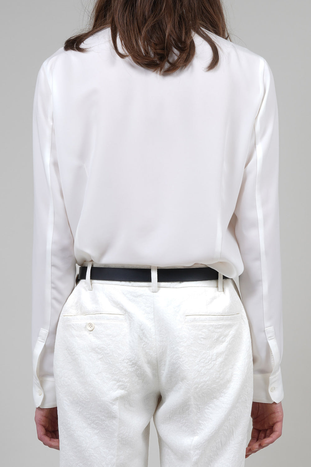 Drape Faille Bow Collar Shirt Off White