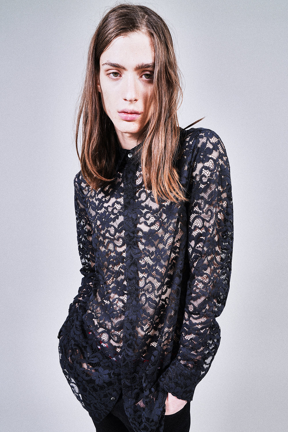 Dendrobium Race Regular Lace Shirt Black