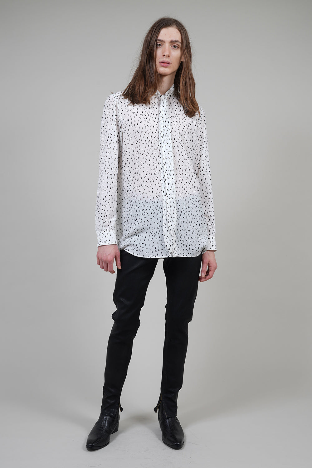 Decine Paint Dot Print Ribbon Shirt Off White×Black