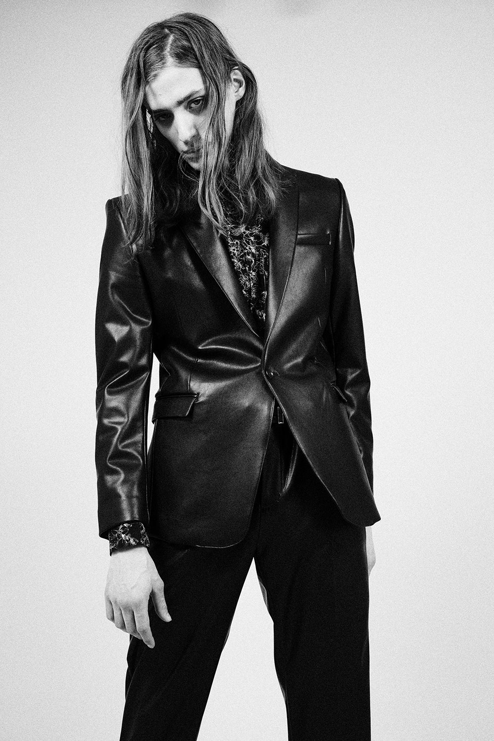 Decin Flower Print Regular Shirt Black×Off White