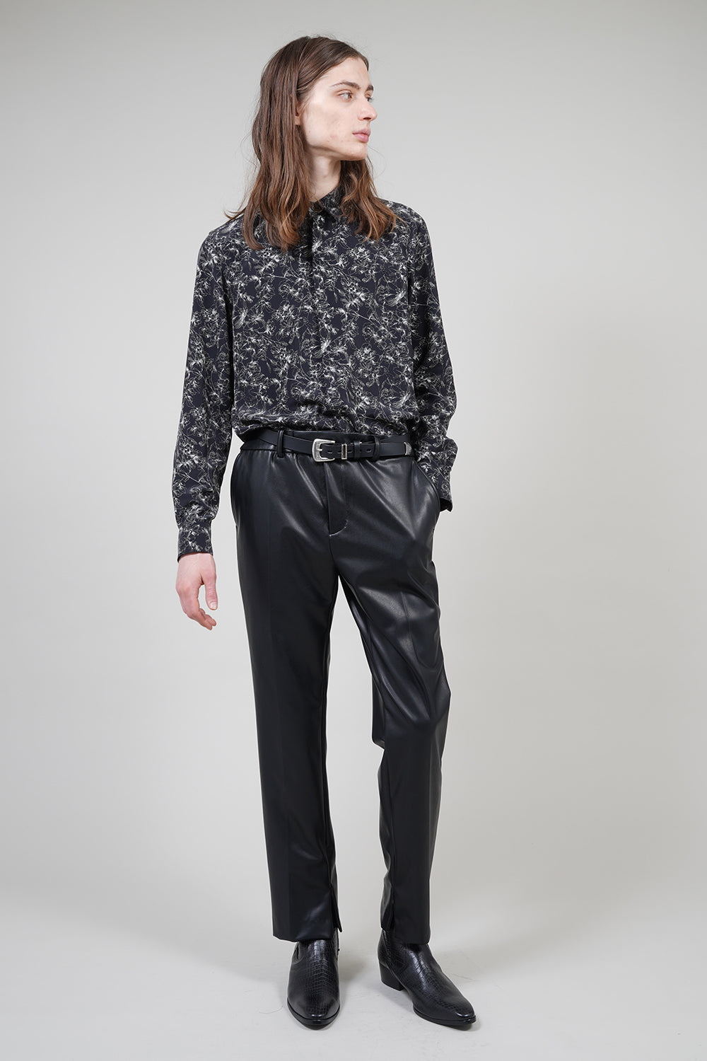 Decin Flower Print Regular Shirt Black×Off White