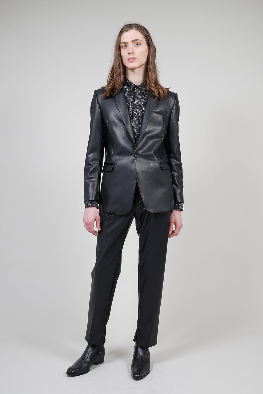 Decin Flower Print Regular Shirt Black×Off White