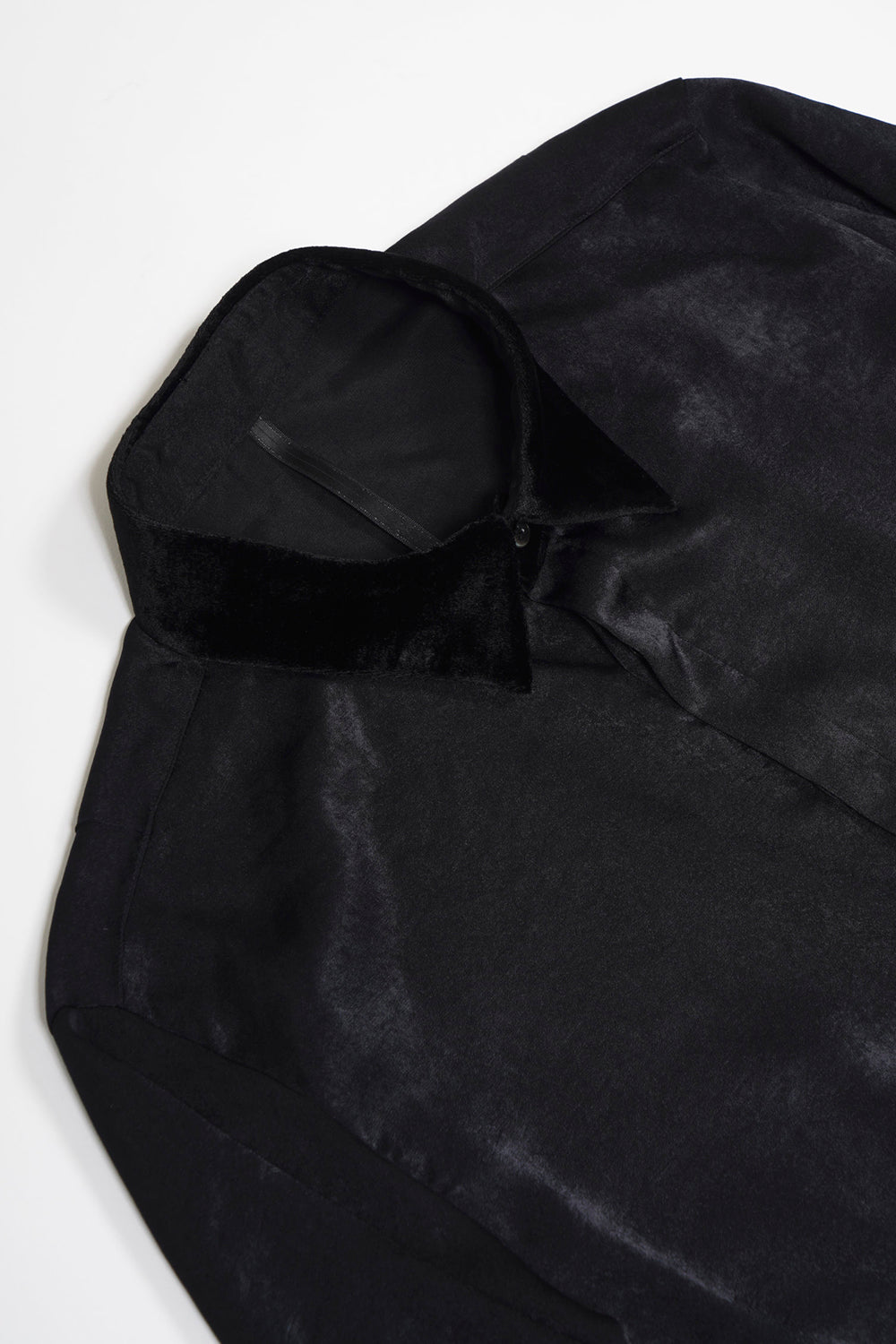 Pe Vintage Satin Velvet Collar Regular Shirt Black