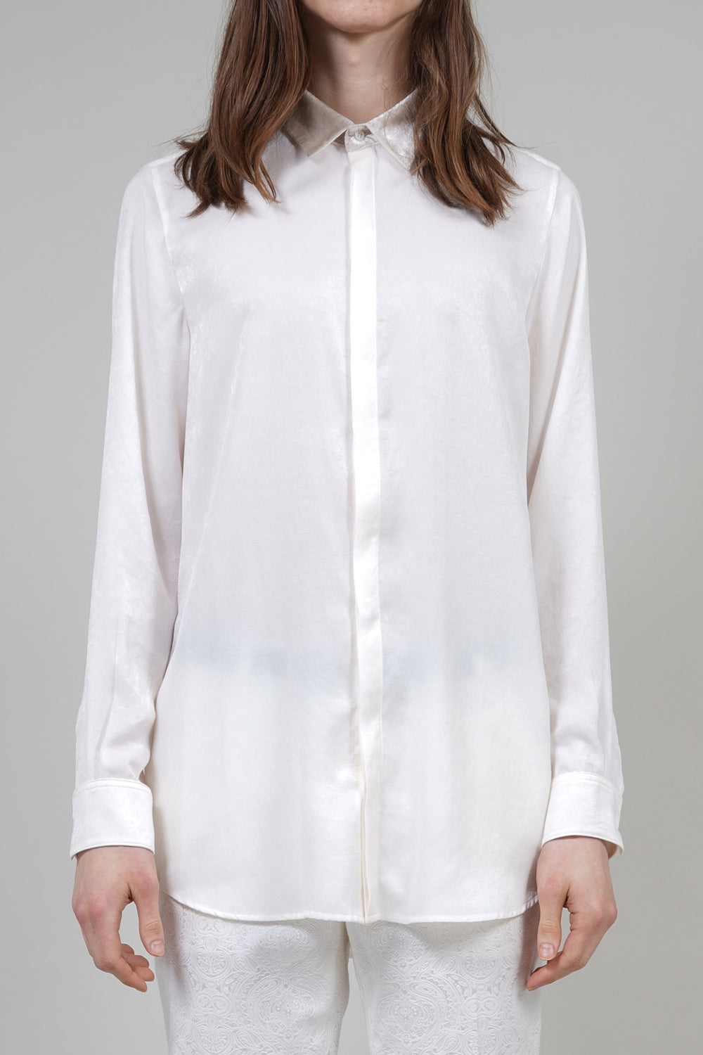 Pe Vintage Satin Velvet Collar Regular Shirt Cream