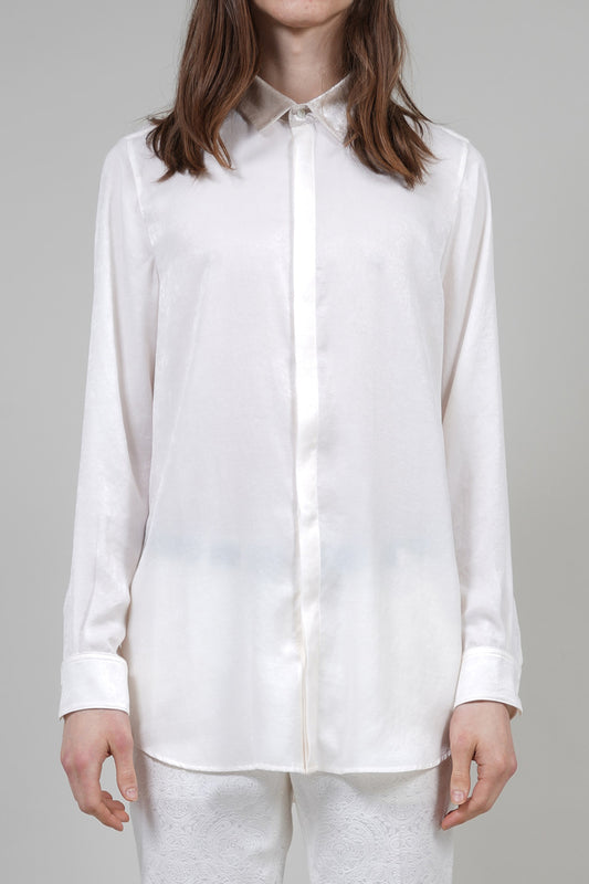 Pe Vintage Satin Velvet Collar Regular Shirt Cream