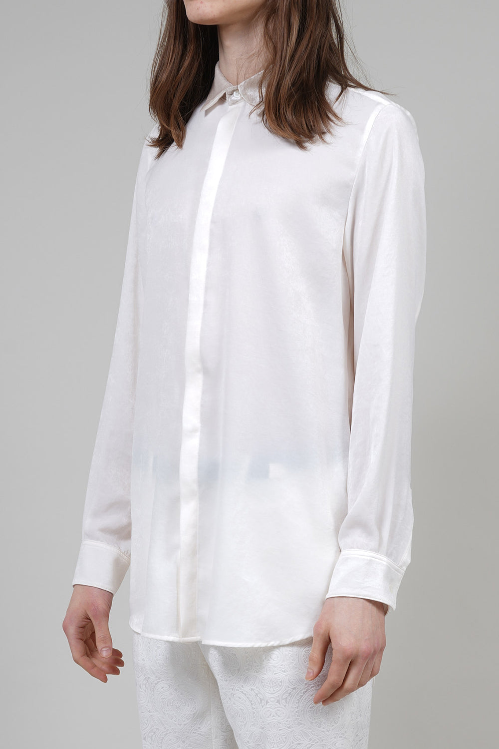 Pe Vintage Satin Velvet Collar Regular Shirt Cream