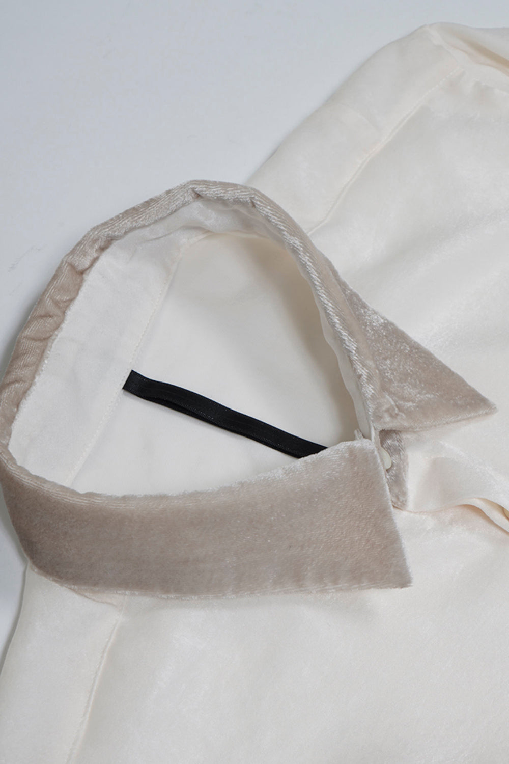Pe Vintage Satin Velvet Collar Regular Shirt Cream