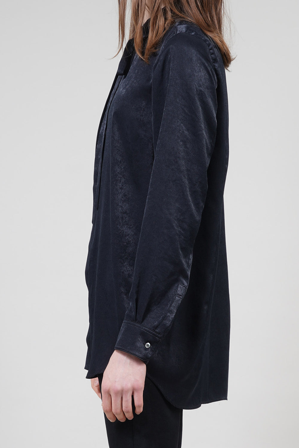 Pe Vintage Satin Regular Shirt with Ribbon Black