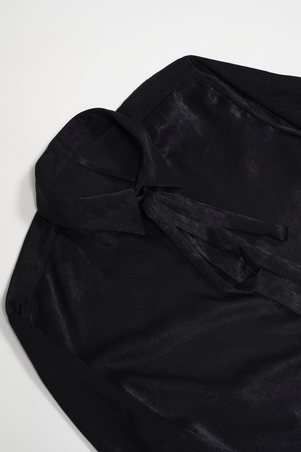 Pe Vintage Satin Regular Shirt with Ribbon Black