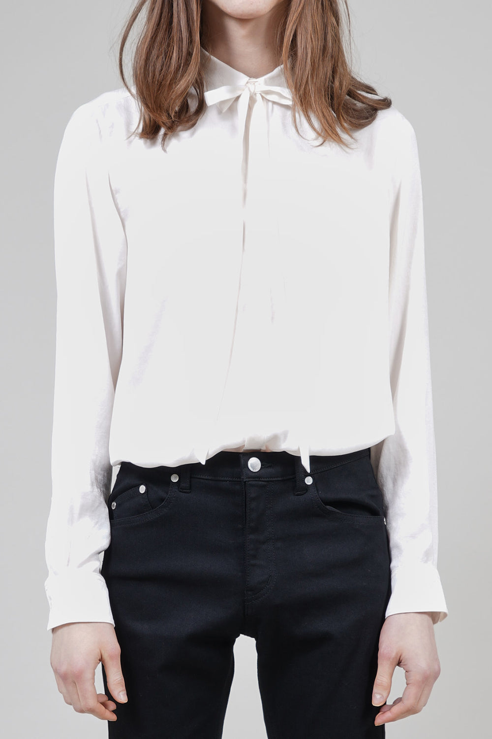 Pe Vintage Satin Regular Shirt with Ribbon Cream