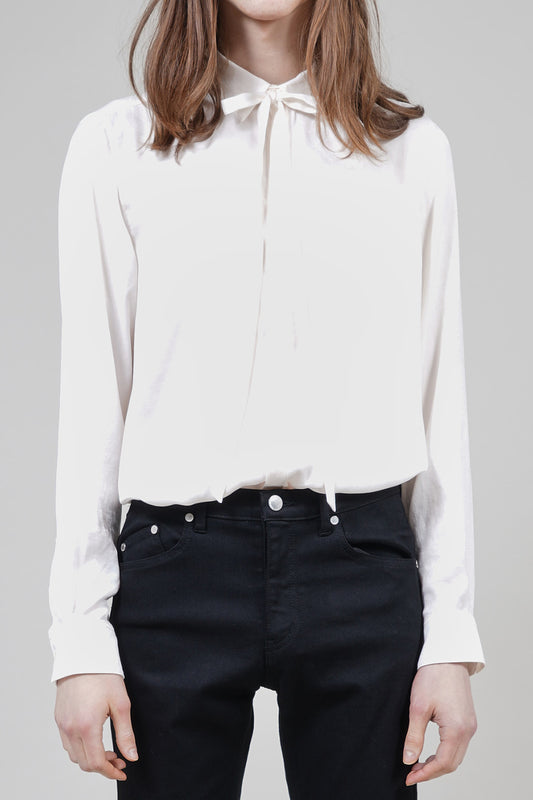 Pe Vintage Satin Regular Shirt with Ribbon Cream