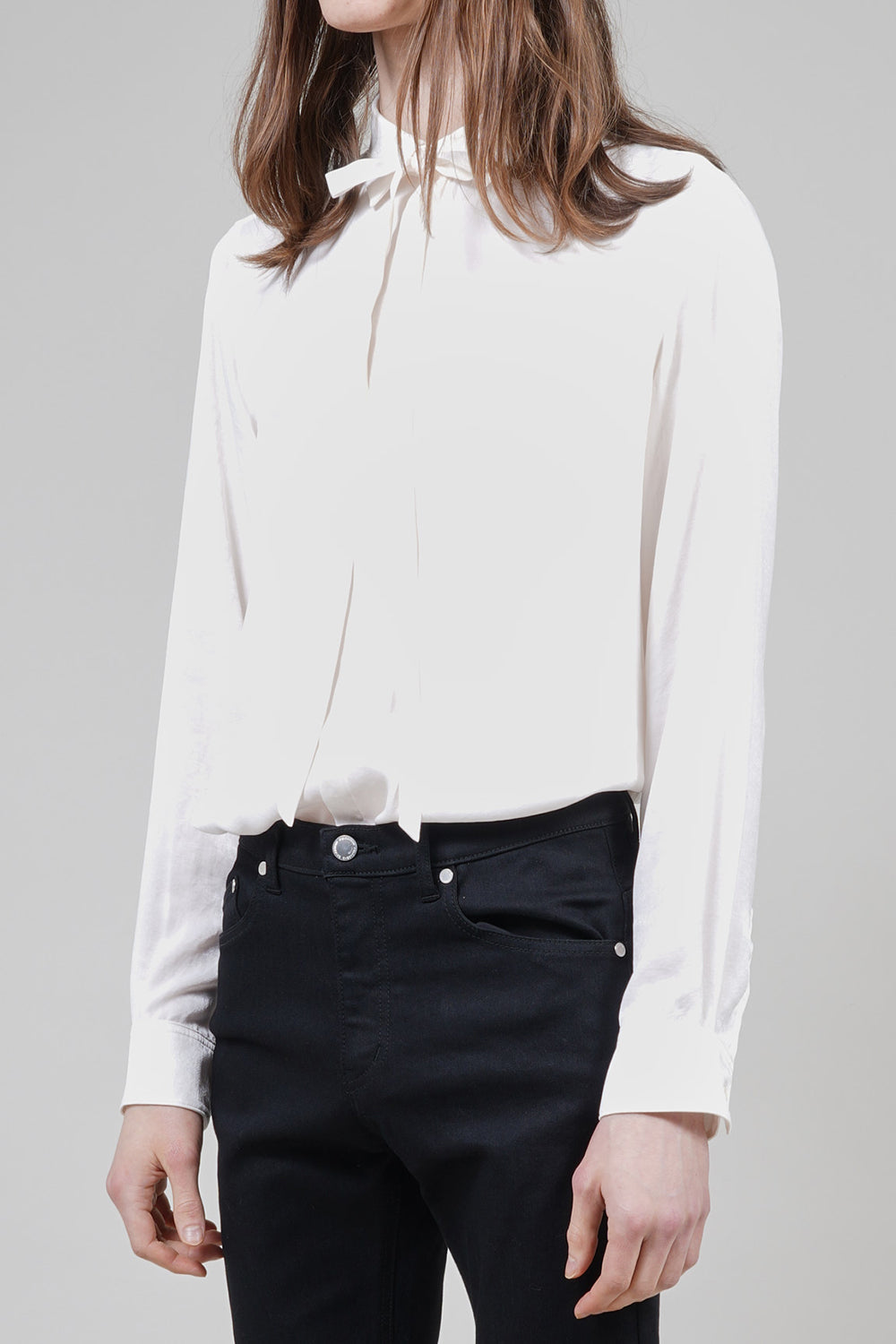 Pe Vintage Satin Regular Shirt with Ribbon Cream