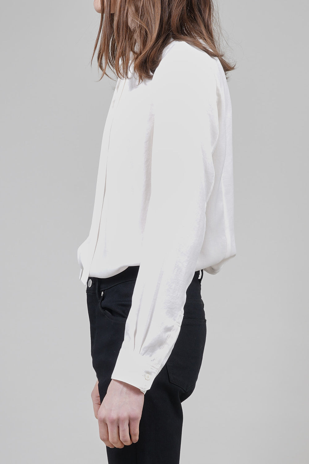 Pe Vintage Satin Regular Shirt with Ribbon Cream