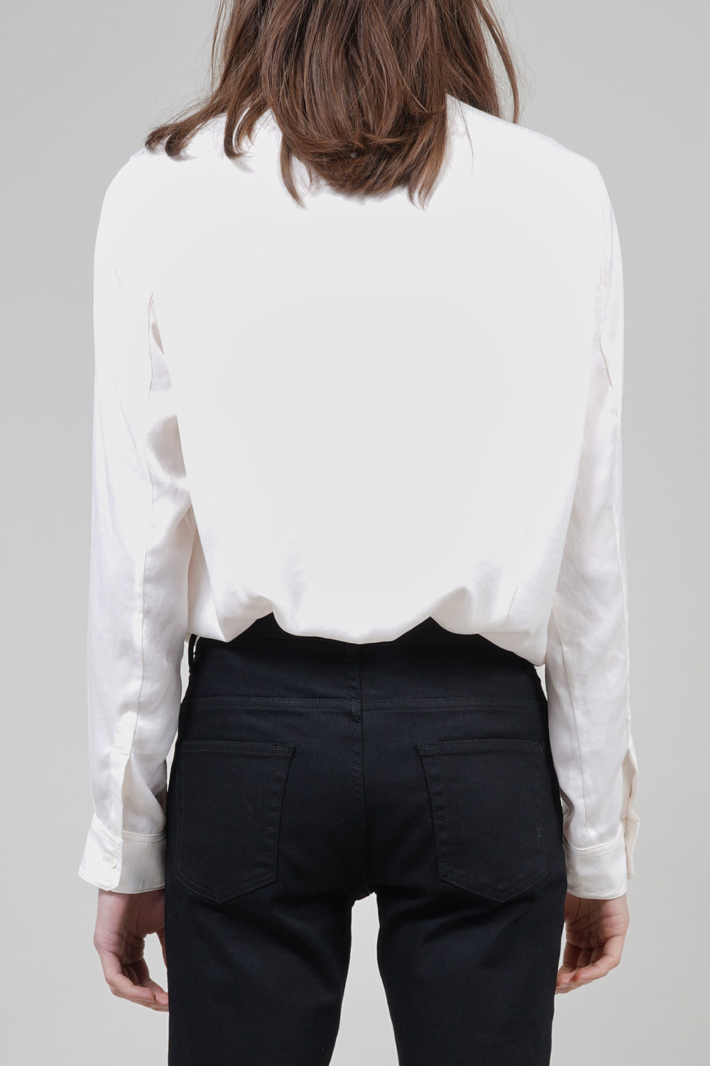 Pe Vintage Satin Regular Shirt with Ribbon Cream