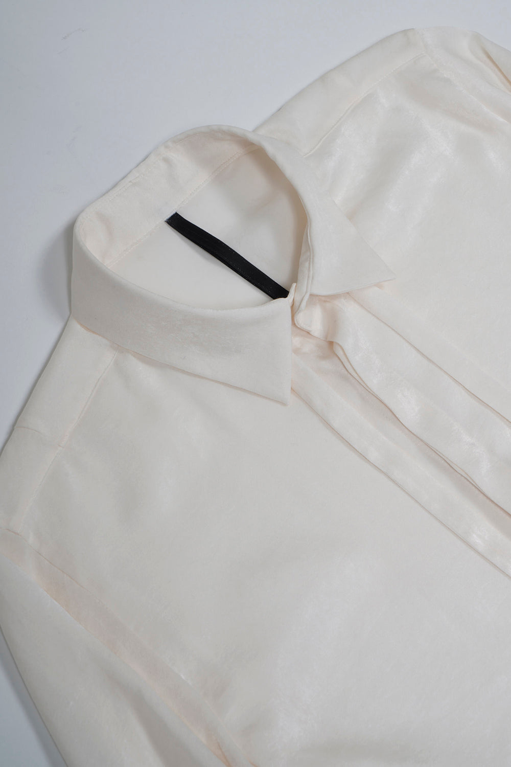 Pe Vintage Satin Regular Shirt with Ribbon Cream