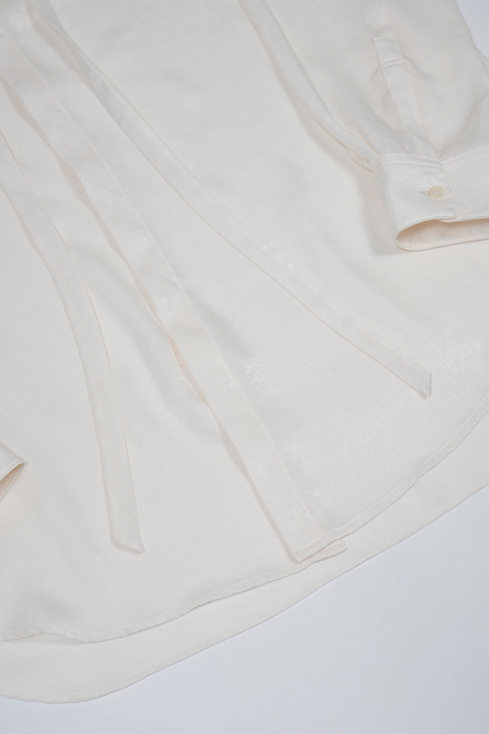 Pe Vintage Satin Regular Shirt with Ribbon Cream
