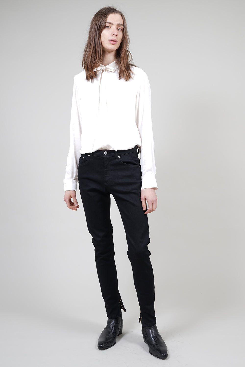 Pe Vintage Satin Regular Shirt with Ribbon Cream