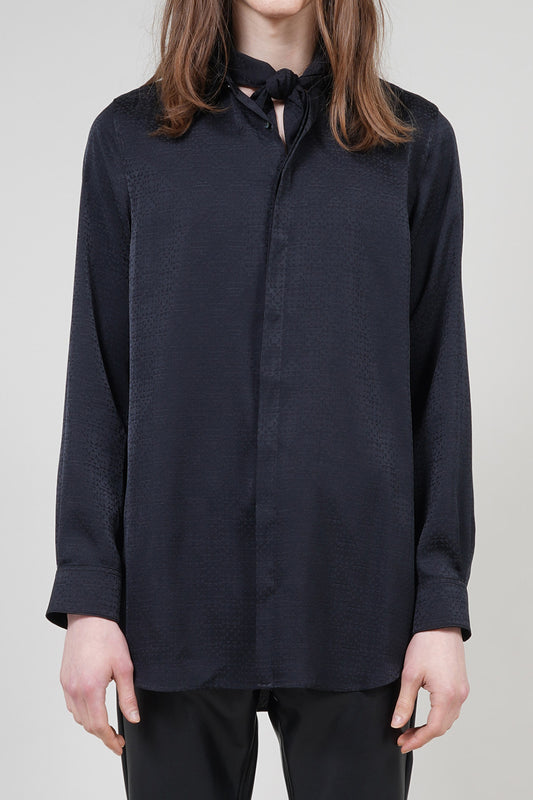 graphic satin jacquard Regular Shirt with Scarf Black