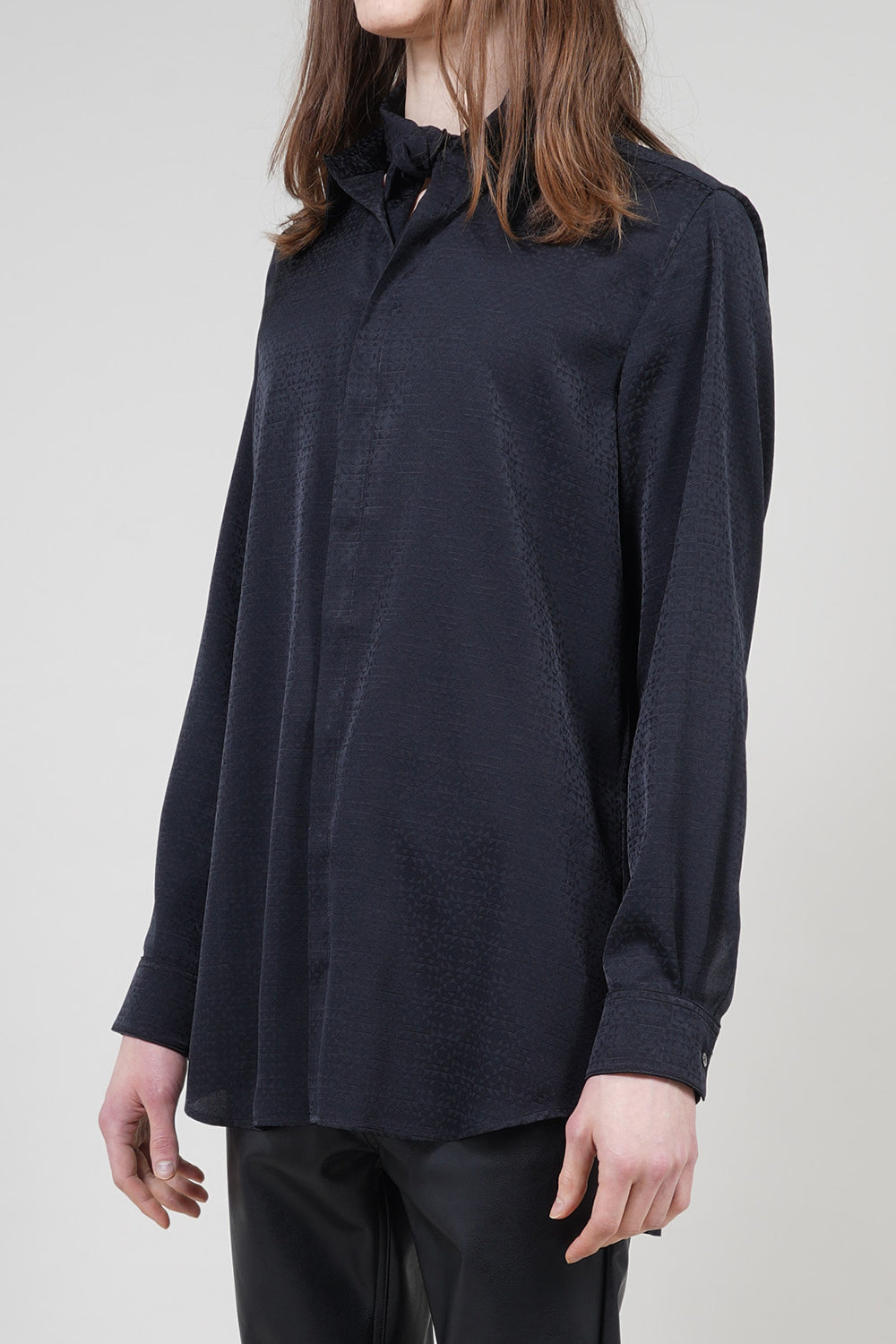 graphic satin jacquard Regular Shirt with Scarf Black